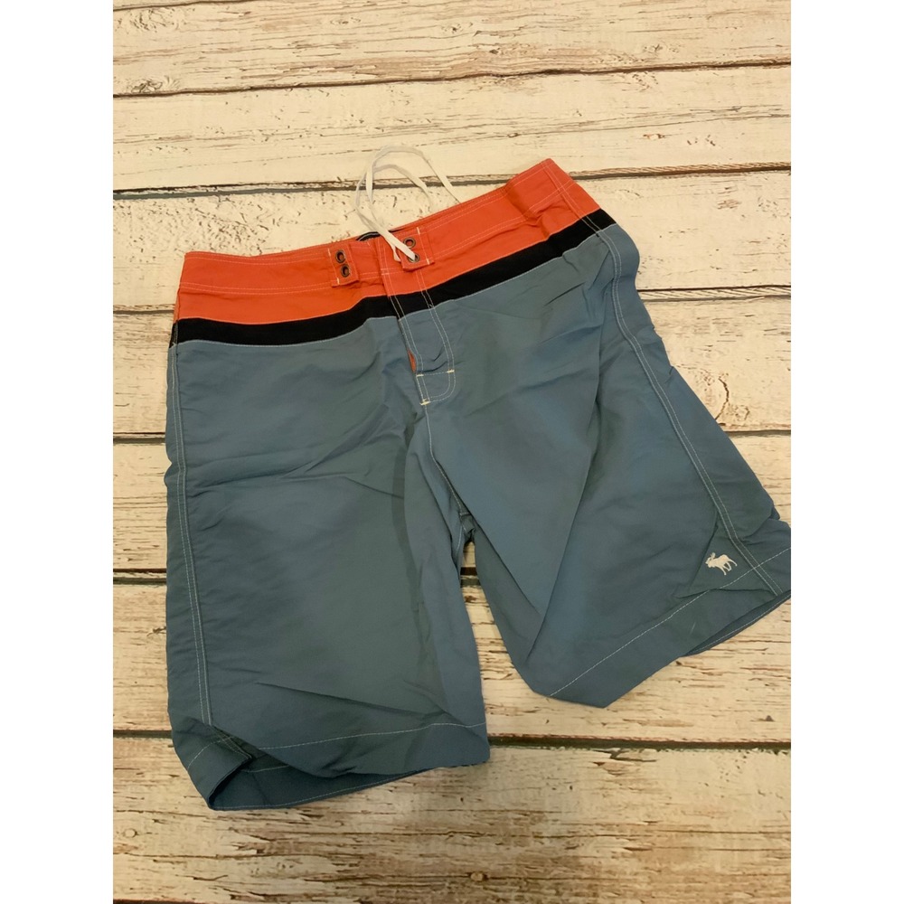 Abercrombie & Fitch Mens Board Shorts Blue Orange Colorblock Swim Trunks Size 28